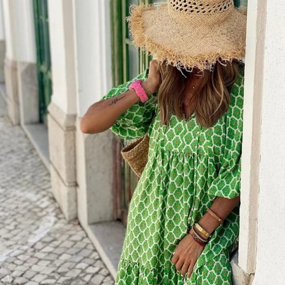 FLORAL SHIRRED BODICE PUFF SLEEVE TIERED MAXI DRESS main image 1